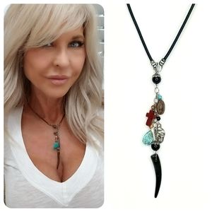 Sterling Silver and Leather Kinley Charm Necklace